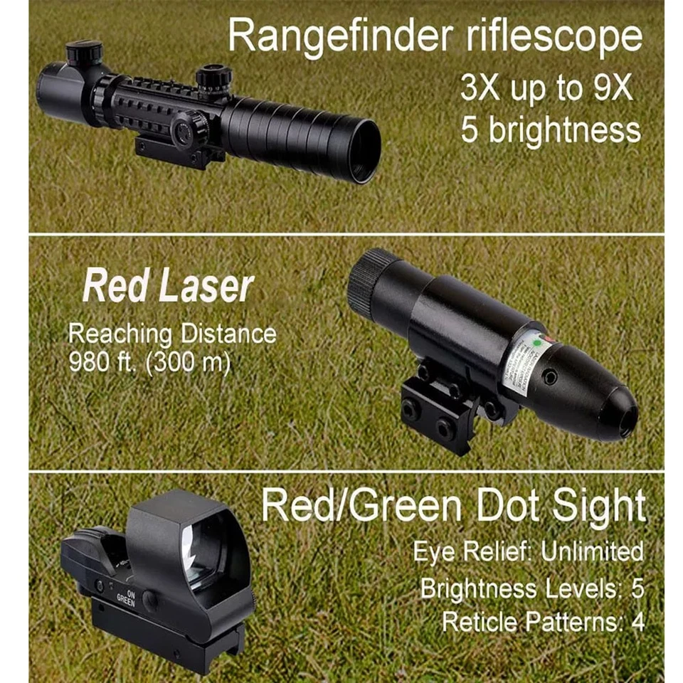Mira para rifle 3-9X32 EG telémetro doble + mira de punto rojo verde + láser rojo/verde EE. UU. Foto 3 de 4