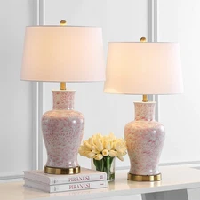 SAFAVIEH Lighting Collection Calli Pink/ White Chinoiserie 28-inch Bedroom Li...