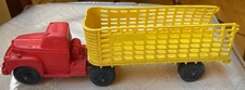 Vintage Auburn Rubber Red & Yellow Tractor Trailer Cattle Truck
