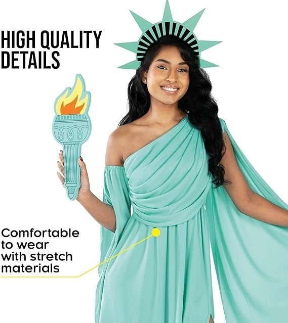 Women`s Statue of Liberty Costume Adult Lady Liberty Dress Crown Torch S -  3XL | eBay