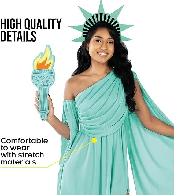 女士的自由女神像服装成人女士自由礼服皇冠火炬 S - 3XL — 第 3/4 张图片