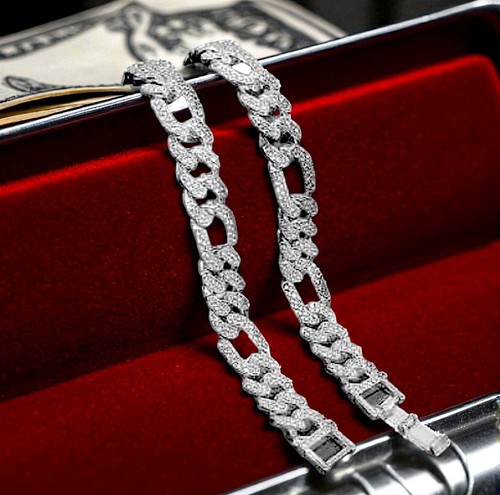 13MM Braided Miami Cuban Link Chain – Iced A+++ Clear Rhinestones, Heavy White G - Picture 2 of 3