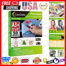 DTF Transfer Film 13"x19" - A3 Plus 50 Sheets Double-Sided Matte Clear PreTre...
