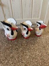 X3 Vintage Style Art Deco Red and White Ceramic Rooster Jugs