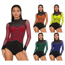 Womens Jumpsuit Bodysuit Romper Figure Ice Skating Unitard Leotard Back Cutout