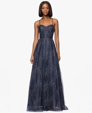 Blondie Nites Juniors' Glitter-Dot Sweetheart-Neck Gown - Navy - 15