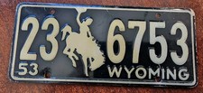 1953 WHEATIES Wyoming Metal Bicycle License Plate