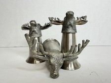 JAGERMEISTER STAG SHOT GLASS STAINLESS Set 3 PEWTER BUCK DEER HEAD JAGER JIGGER