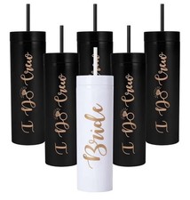 6PK 16oz Skinny Tumblers Bride Squad Bachelorette Party Cups Black