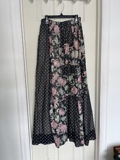 Chessa Davis Vintage Women  s Maxi Skirt Black Bohemian CottageCore Floral