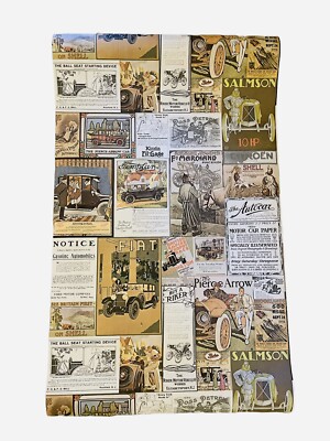 VTG Mayfair Art Deco Automobil Cars Vinyl Pre-pasted Wall Paper England 12 yds