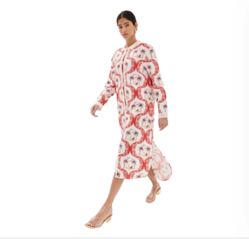 NWT Farm Rio Summer Beach Maxi Dress Womens XL Orange Cream Long Sleeve NEW - Picture 4 of 13