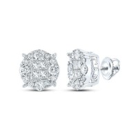 14K WeißGold Echte Prinzess Diamant Unisex Cluster Runde Stecker Ohrringe 2 CT