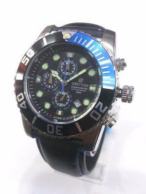 Sartego Ocean Master sports Chronograph 200 meter Leather band watch SPC71-L