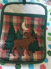 New! Wildlife Moose Pocket Mitts Potholder Cotton Applique Kay Dee Designs 