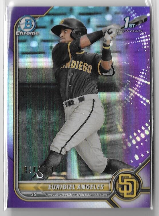 Euribiel Angeles 2022 Bowman Chrome Purple Refractor #028/250 BCP-32 1st Card
