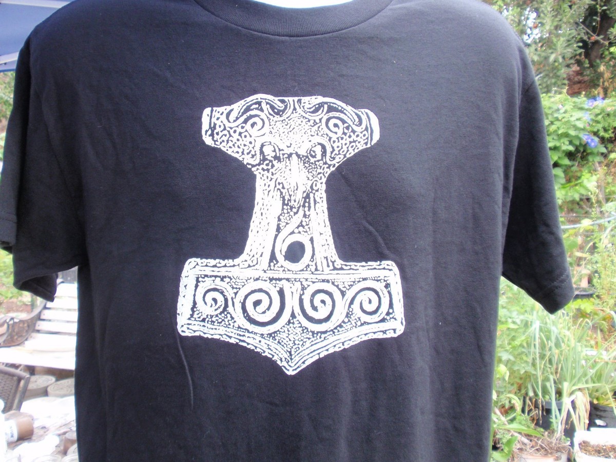 T-shirt Viking - Marteau De Thor Avec Tête De Corbeau, Taille M Blanc, Fait Main - Neuf Sans étiquettes