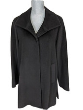 Cinzia Rocca Italy Black Lana Virgin Fleece Wool Single Breasted Car Coat, 6 Nwt