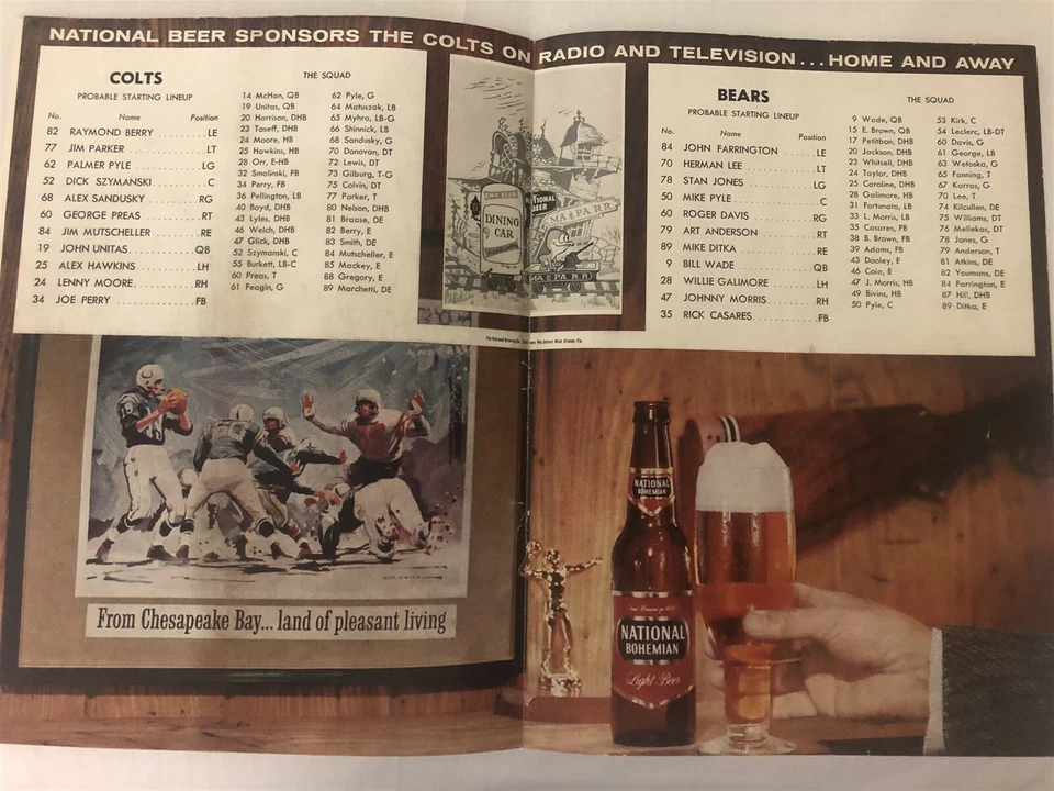 1961 CHICAGO BEARS vs BALTIMORE COLTS Program JOHNNY UNITAS Raymond BERRY Halas - Image 2 of 4