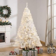 5ft White Christmas Tree With LED Lights Artificial Bushy Pine Branches Tips UK