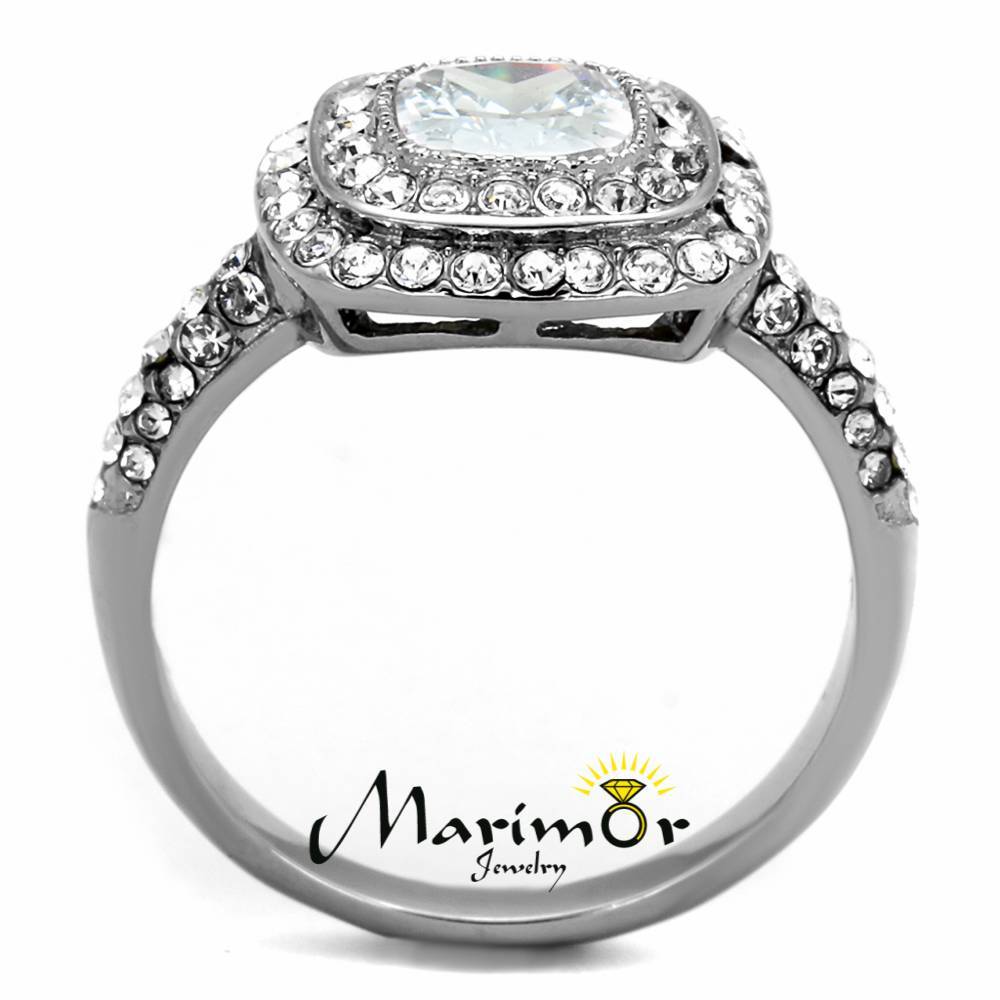 2.55Ct Halo Cushion Cut Zirconia Stainless Steel Engagement Ring Women