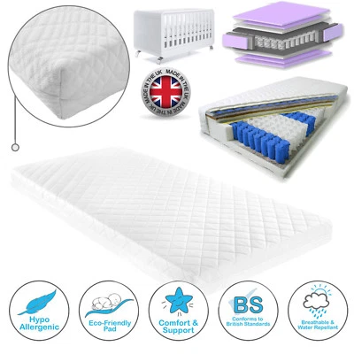 TODDLER BABY COT BED POCKET SPRUNG MATTRESS QUILTED COVER MATTRESS 140 x 70 CM