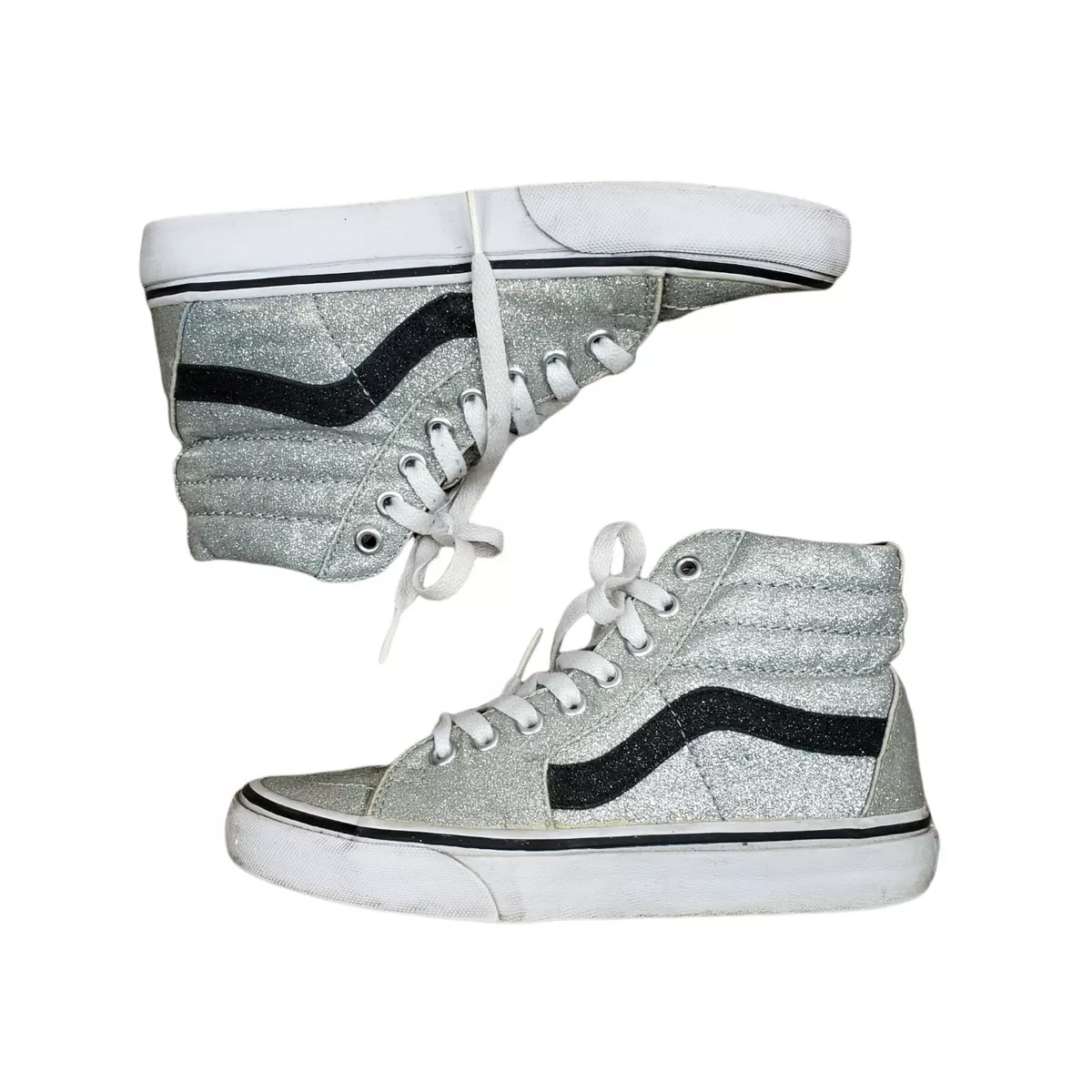 Vans SK8 HI High Top Silver Glitter Sneakers Board Shoes Women Size 5.5 |  eBay