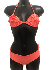 Calzedonia Neon Orange Bikini Size 32A Triangle Cups & lace trim XS bottoms