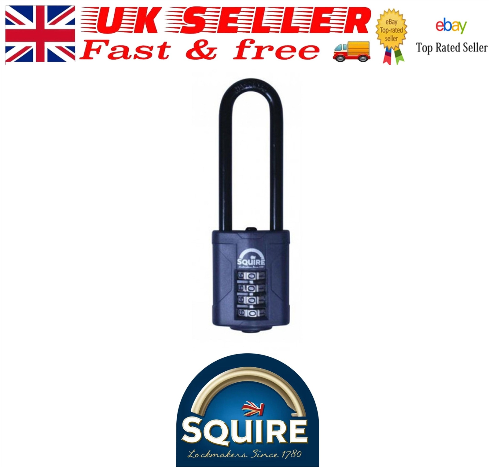 Squire CP40/2.5 Combination Padlock 4-Wheel 40mm Extra Long Shackle 63mm