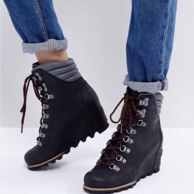 Sorel Conquest Waterproof Wedge BootsWomen's Leather Olive-Dark Grey Size 6