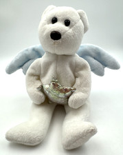 TY Beanie Babies "Star" Angel Teddy Bear - White with Blue Sparkle Wings 8.5"