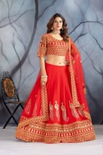 Stylish Heavy Georgette Lehenga Choli With Red Dupatta For Functional Wear