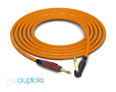 Canare Quad Instrument Cable | Silent 1/4'' TS to 90° 1/4'' TS | Orange 3.5 Ft