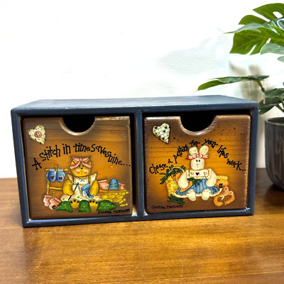 Vintage Dianna Marcum Wooden Drawers Sewing Theme Craft Storage Country Tole