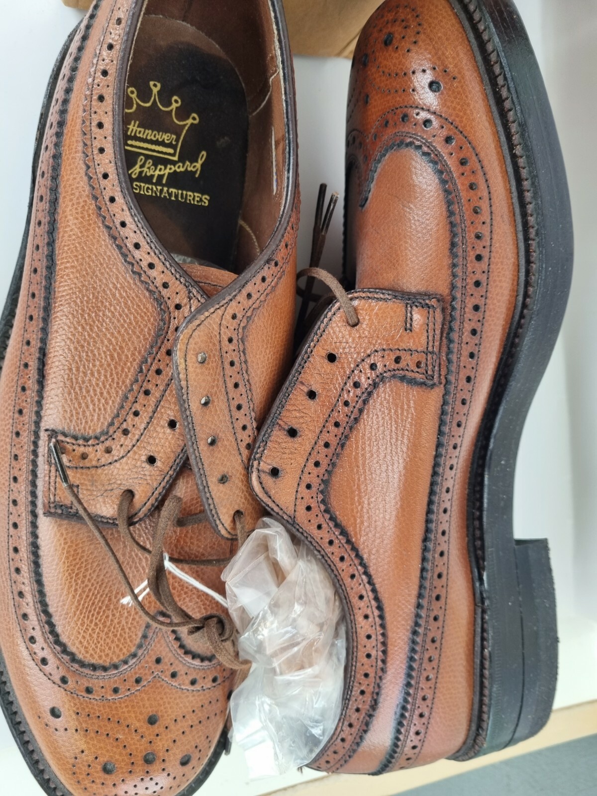 Tan Leather Wingtip Shoes. Size 
