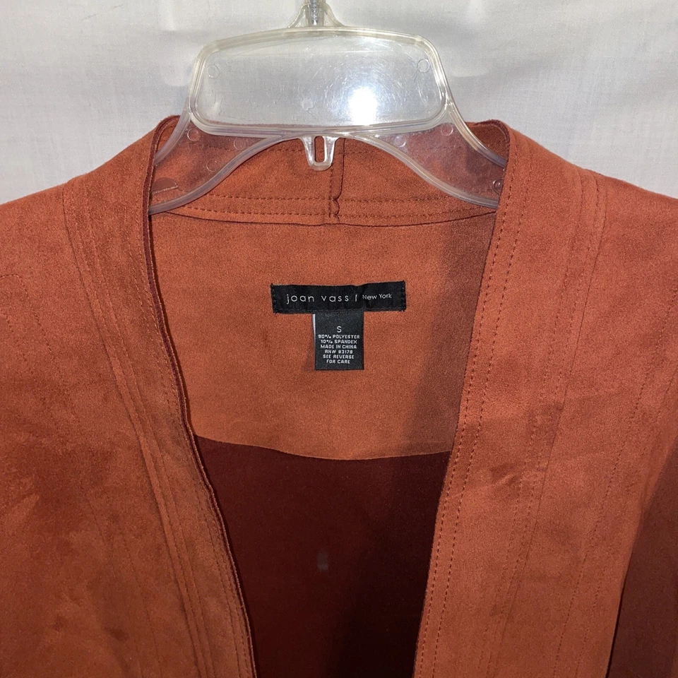 Túnica abierta Joan Vass para mujer talla pequeña marrón óxido gamuza clara manga 1/2 negocios Foto 3 de 4