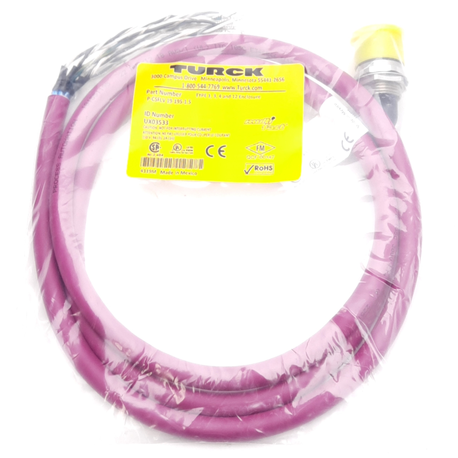 Turck P-CSFLV 19-195-1.5 Cordset 150V 2A, M23 Multifast 19-Pin Male, M20, 1.5m