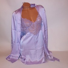 Robe  Gown Set Lingerie Sleepwear Light Purple Chemise Slip Kimono Lace Trim