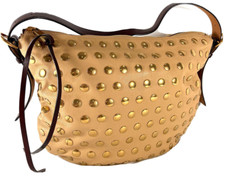 MARC JACOBS Nomad Tan Natural With Antique Gold Stud Shoulder Bag Made in Italy