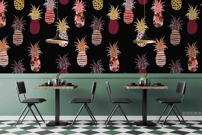 3D Pineapple Black Color Pattern Self-adhesive Removeable Wallpaper Wall Mural