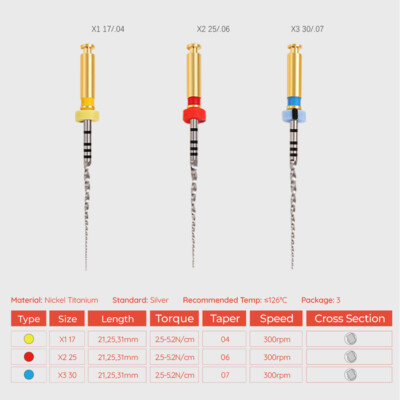 3 PCS X1 X2 X3 21mm/25mm/31mm Next NiTi Rotary Files for Dentsply Endo Motor