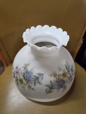 Satin Color 10" Fitter Rim Ruffle Top Glass Handpainted Student Lamp Shade 