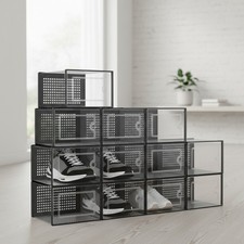 12-Pack Heavy-Duty Clear Shoe Storage Boxes for Maximum Organization - Black