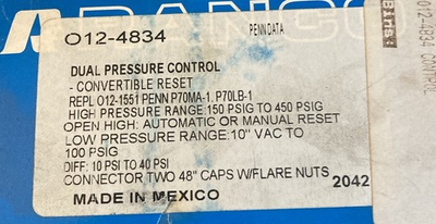#ad RANCO O12 4834 DUAL PRESSURE CONTROL AUTOMATIC OR MANUAL RESET $125.00