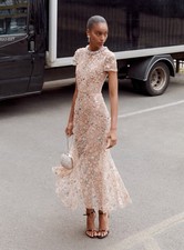 self portrait CHAMPAGNE SEQUIN EMBROIDERED MIDI DRESS 840 Size US 4 UK 8