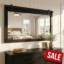 27"x49" Black Barn Door Mirror, Solid Wood Frame, Rustic with Hardware Included