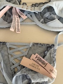 Victoria&rsquo;s Secret DA Bra & Panty Set Blue Embroidery Mesh & Lace 34DD/Medium NWT