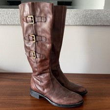 Ecco Leather Tall Riding Boots Brown Buckle S...