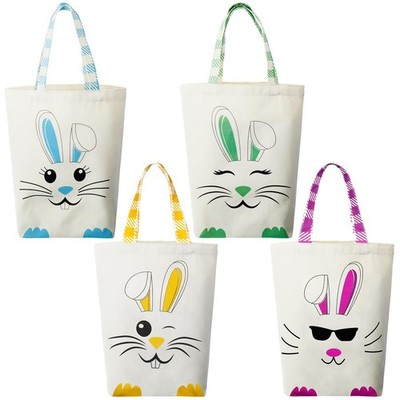 4 Pcs Easter Canvas Bunny Bags Reusable Tote with Handles Spring Candy Gift B...