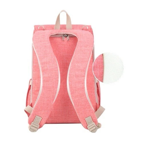 Mochila de viagem bolsa de fraldas de lona rosa - Imagem 2 de 4
